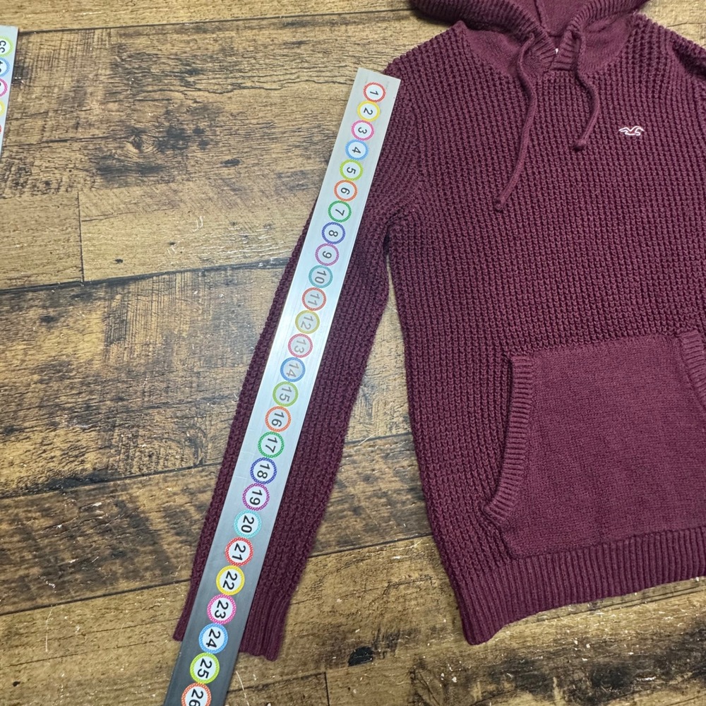 Hollister Waffle Knit Hoodie Pullover Burgundy Women's Size‎ S - Picture 6 of 8